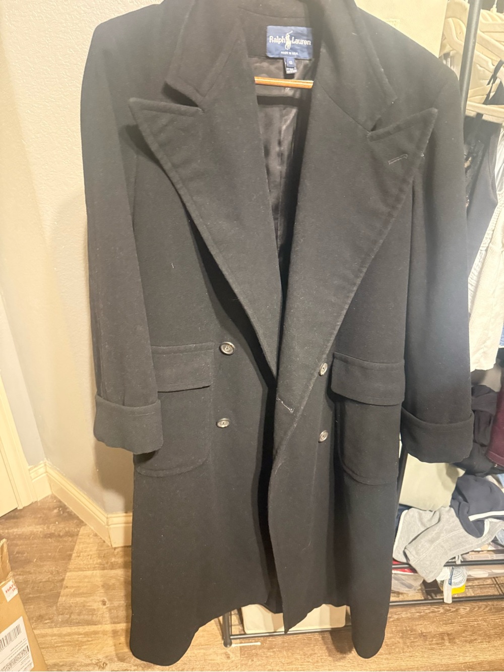 Vintage Ralph Lauren 100% Wool Black Long Coat